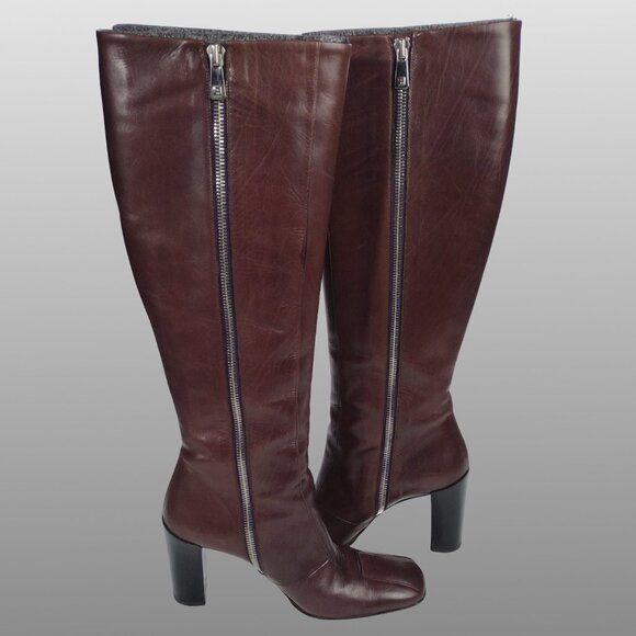 Bally CHADRA Italy Knee High Leather Boots Deep Plum 37 EU 6.5 US - Picture 2 of 7